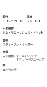 原作／エリック・カール　演出／ジム・モロー　人形製作／ジム・モロー、シェリ・ベネット　音楽／スティーブン・ネイラー　出演　人形劇団／マーメイドシアター・オブ・ノーバスコーシア　声　岸田今日子
